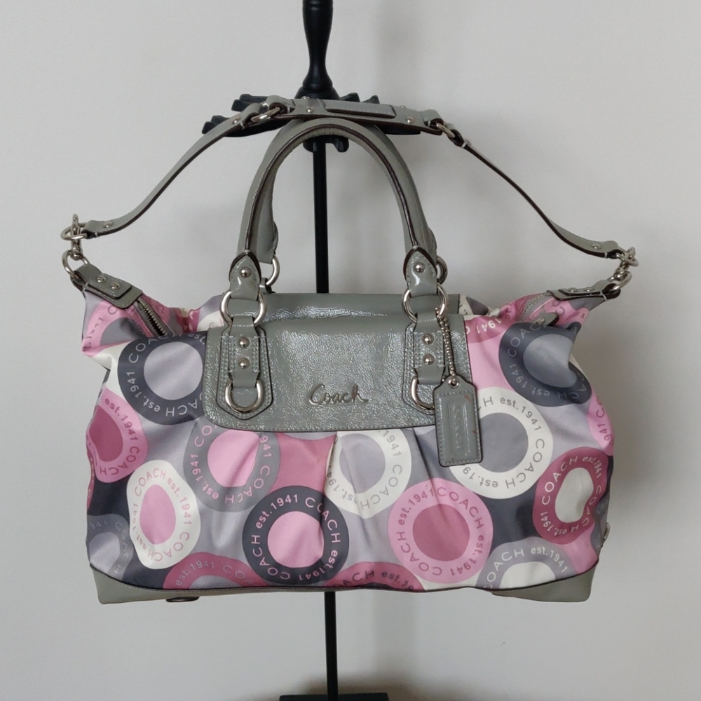 Ashley F15448 Large Signature Pink/Gray satchel